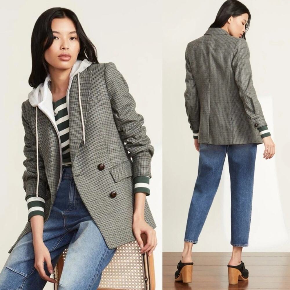 Veronica Beard Pyle Houndstooth Wool Dickey Blazer Size 16 Academia Quiet Luxury